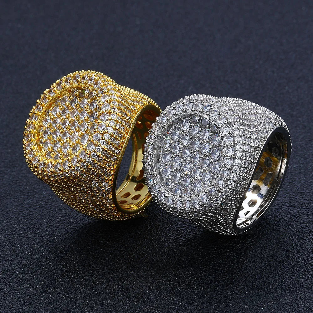 Anillo redondo de lujo con circonitas Ice Out, estilo hip hop trap unisex para hombre y mujer.