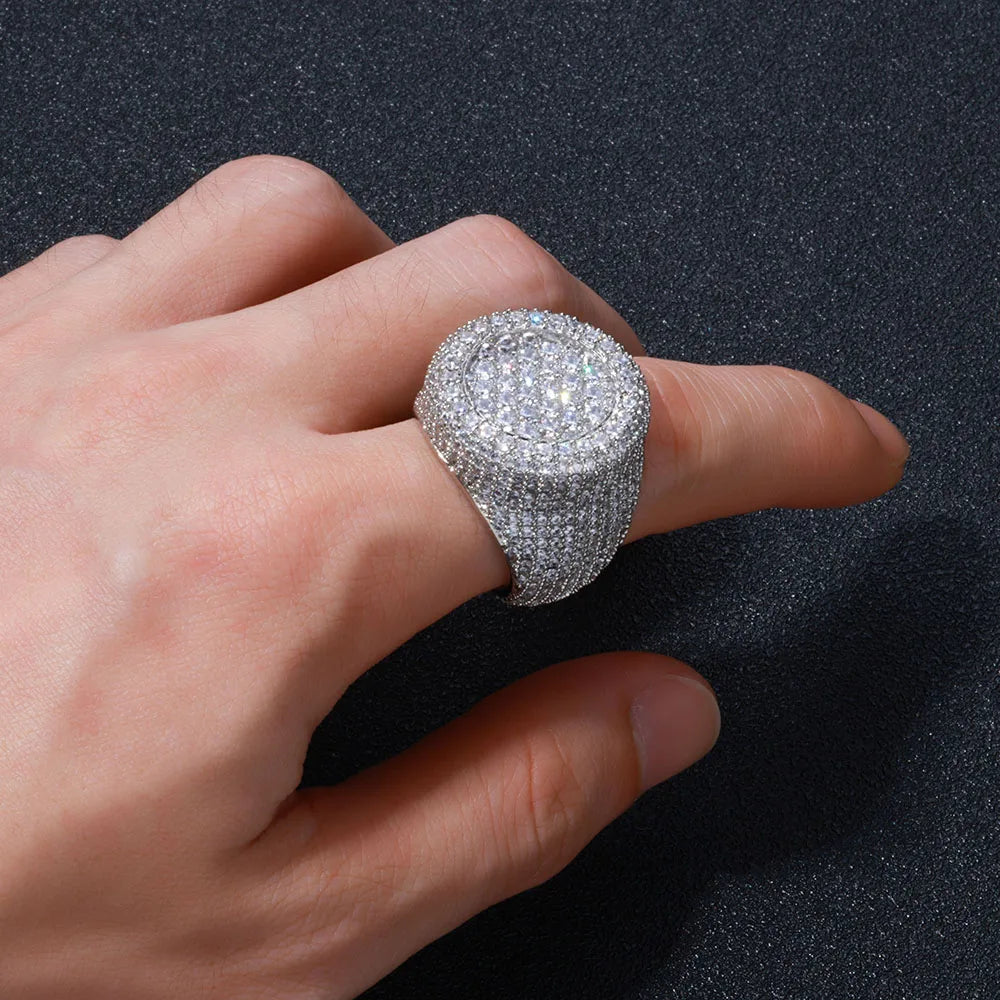 Anillo redondo de lujo con circonitas Ice Out, estilo hip hop trap unisex para hombre y mujer.