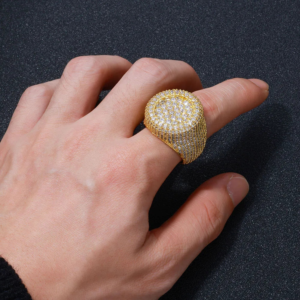 Anillo redondo de lujo con circonitas Ice Out, estilo hip hop trap unisex para hombre y mujer.