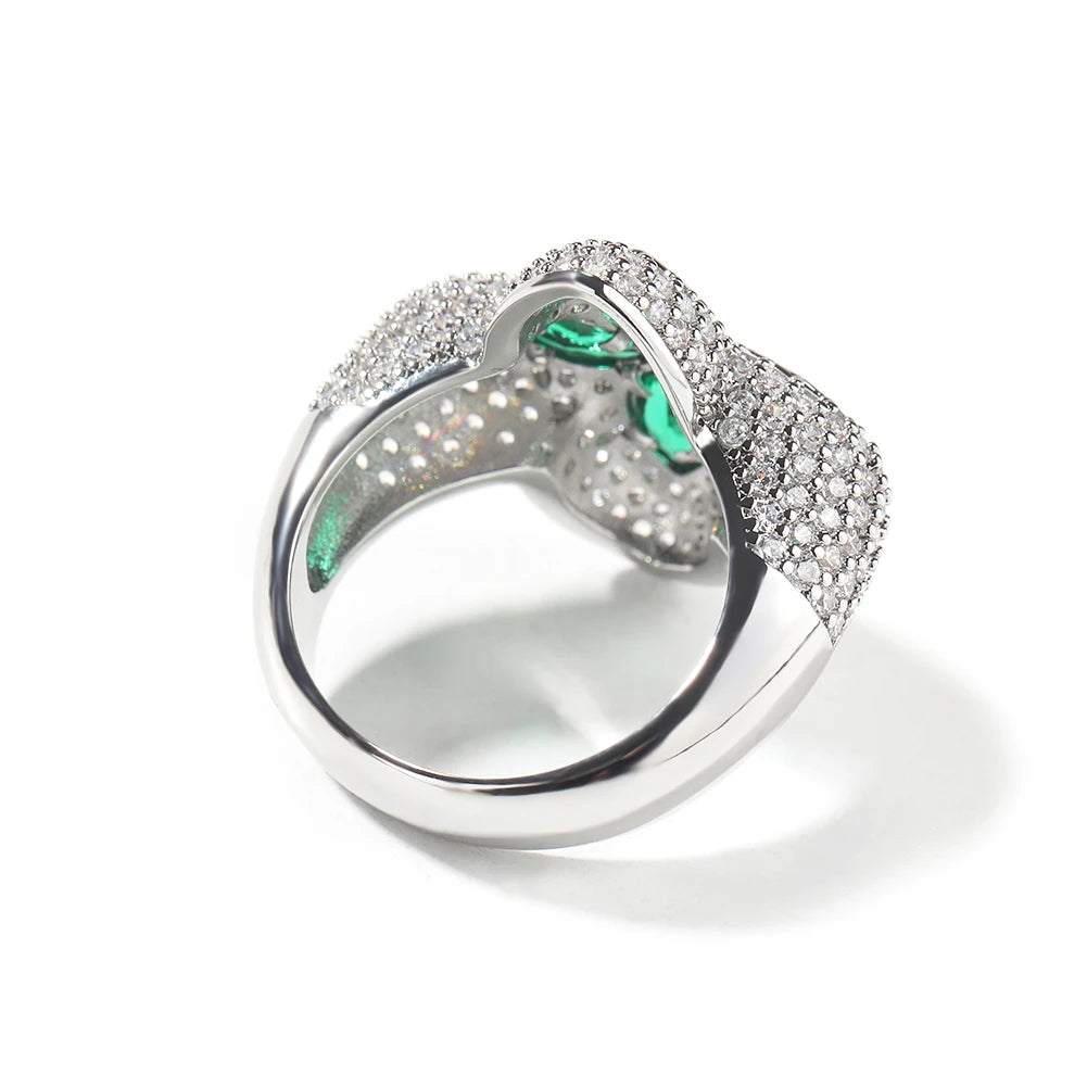 Anillo de trébol verde Ice Out con circonitas cúbicas, joyería trap punk para hombre y mujer.