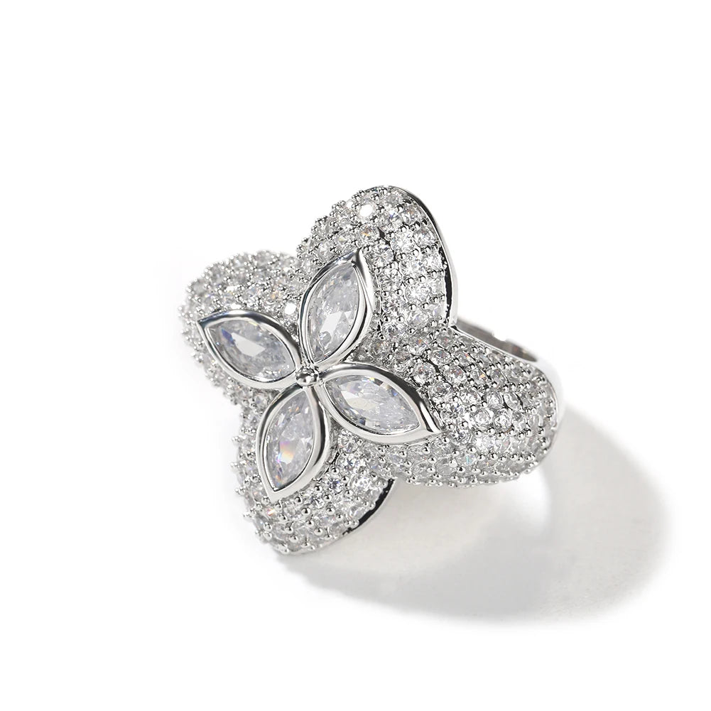 Anillo de trébol verde Ice Out con circonitas cúbicas, joyería trap punk para hombre y mujer.
