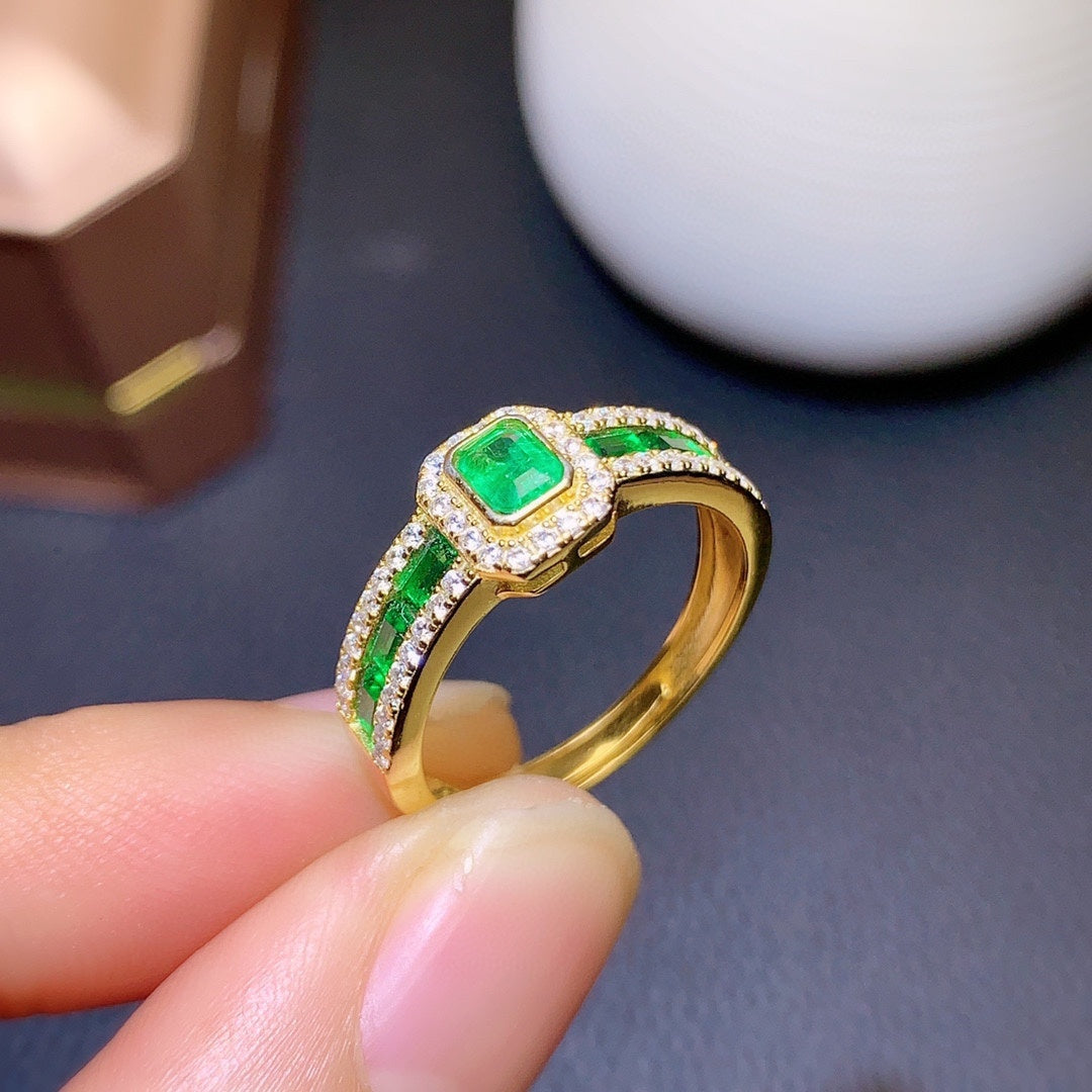 Anillo de esmeralda colombiana natural para mujer
