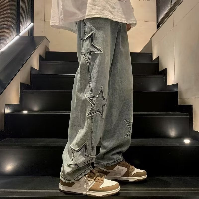Pantalones Anchos Hombre | Vaqueros Streetwear con Bordado Estrella