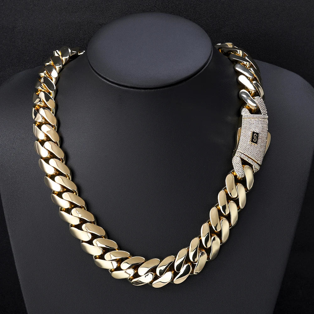 Cadena cubana Mónaco Ice Out 12mm 15mm 20mm con circonitas y cierre con logo – collar de lujo para hombre estilo hip hop.