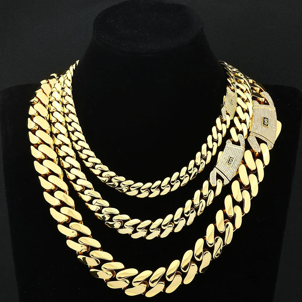 Cadena cubana Mónaco Ice Out 12mm 15mm 20mm con circonitas y cierre con logo – collar de lujo para hombre estilo hip hop.