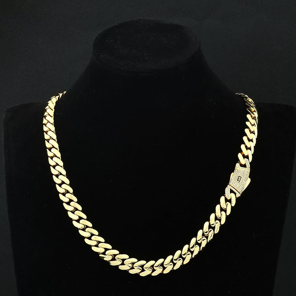 Cadena cubana Mónaco Ice Out 12mm 15mm 20mm con circonitas y cierre con logo – collar de lujo para hombre estilo hip hop.