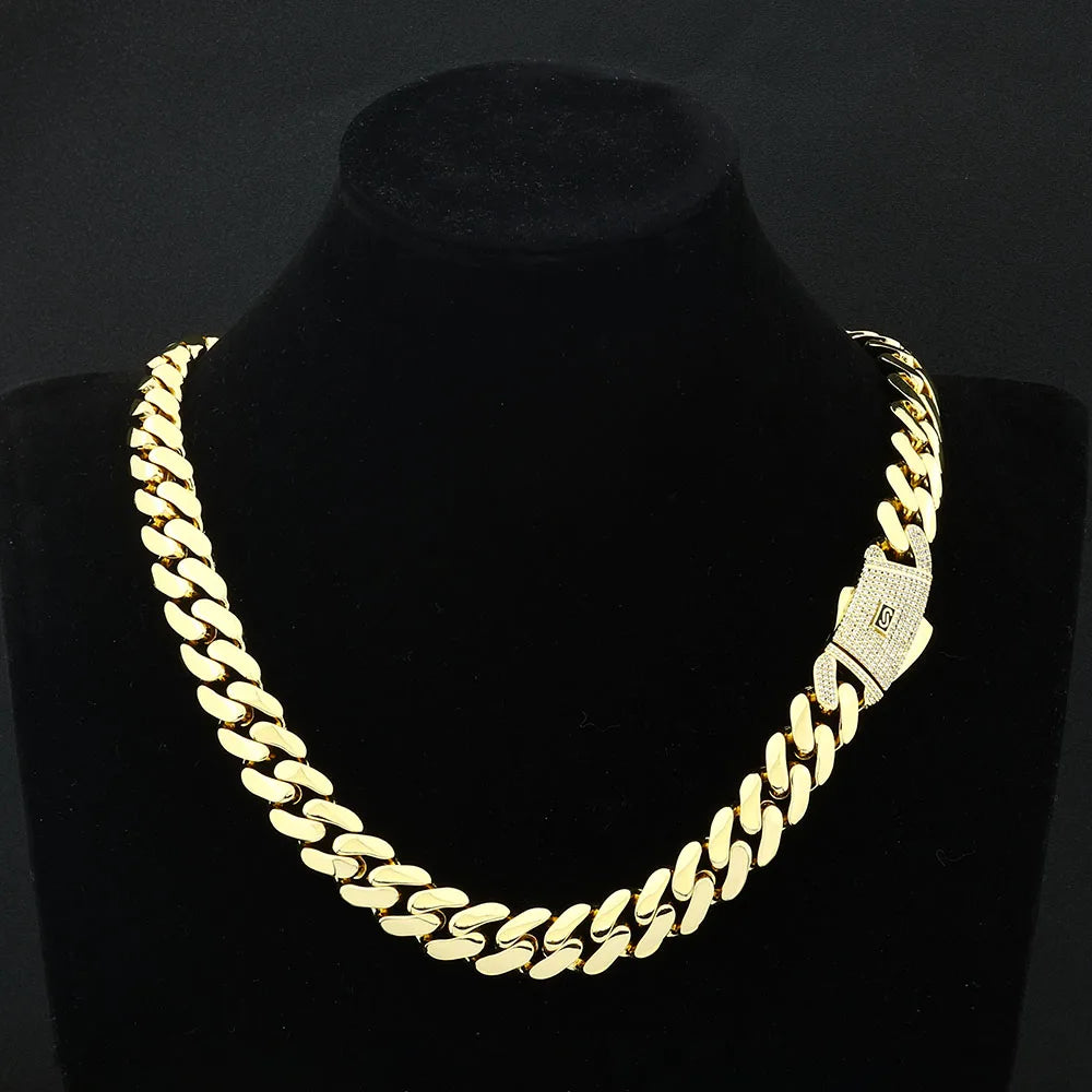 Cadena cubana Mónaco Ice Out 12mm 15mm 20mm con circonitas y cierre con logo – collar de lujo para hombre estilo hip hop.
