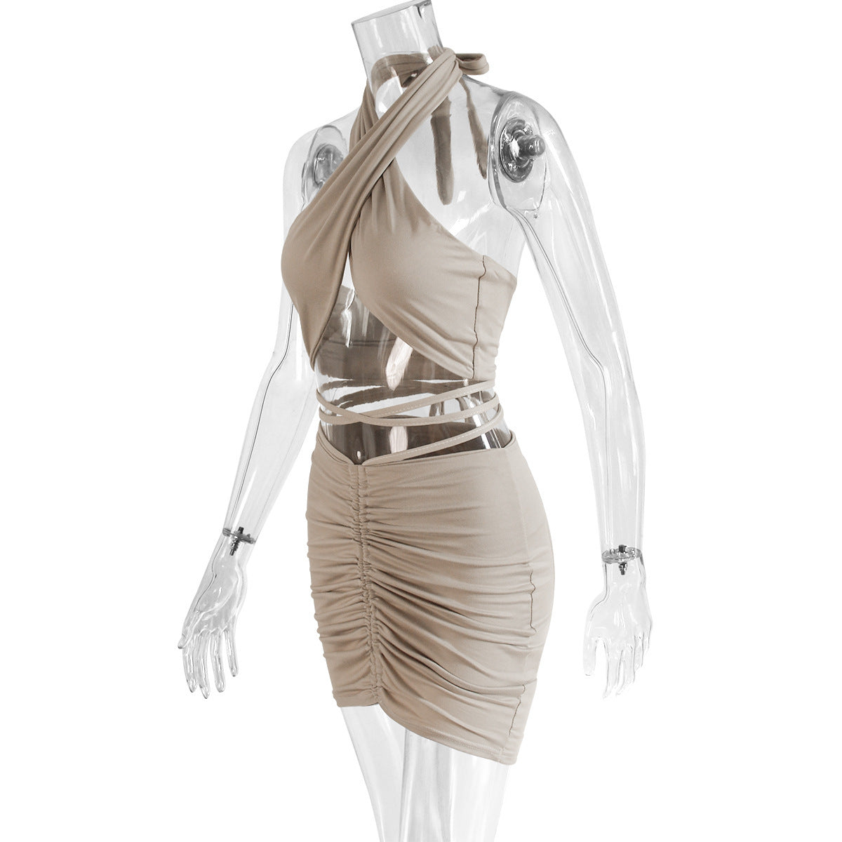 Conjunto Mujer – Top Halter con Cordones + Falda Volante en la Cadera | Verano 2025