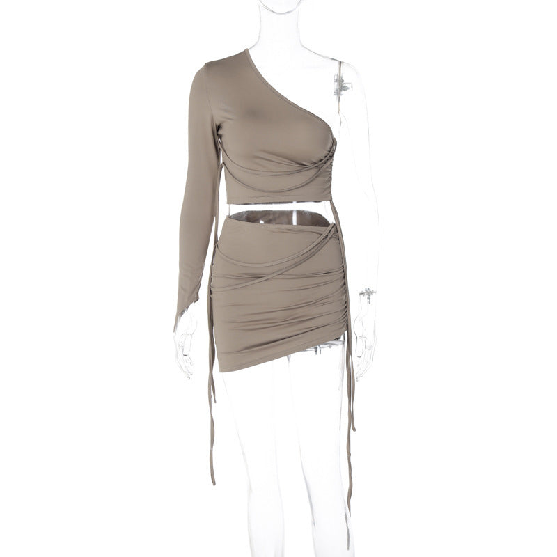Conjunto Sexy Mujer – Falda con Cordón Lateral + Top de Un Hombro Descubierto