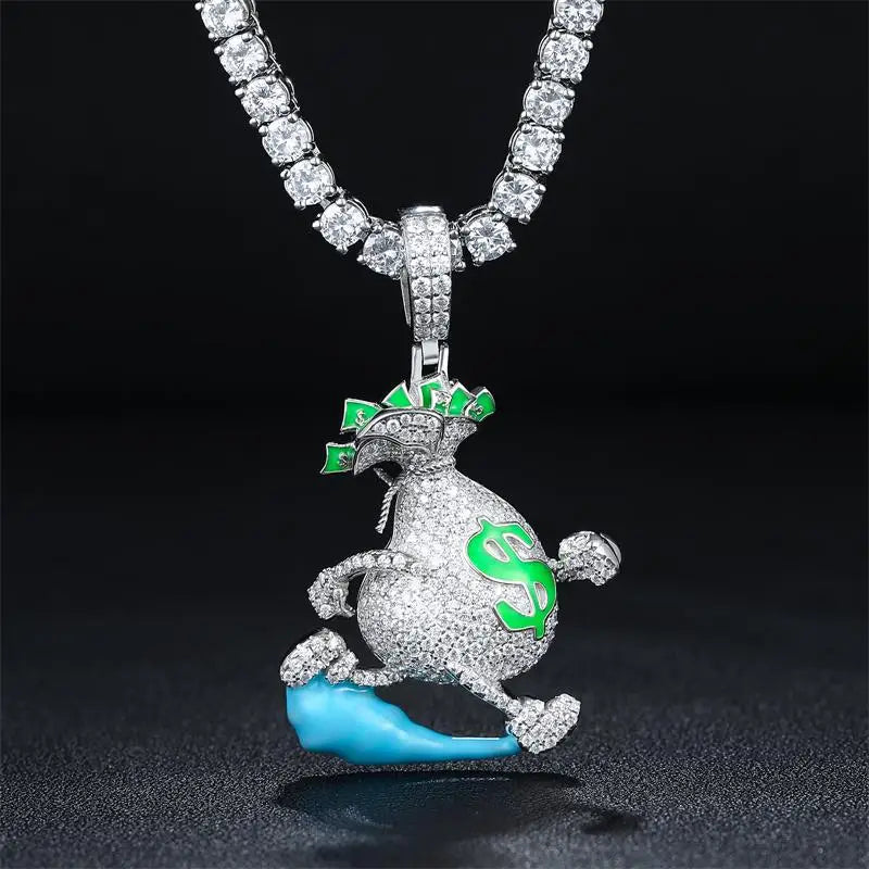 Colgante Bolsa de Dinero 💸 Plata S925 | Joyería Hip Hop VVS Glow Unisex
