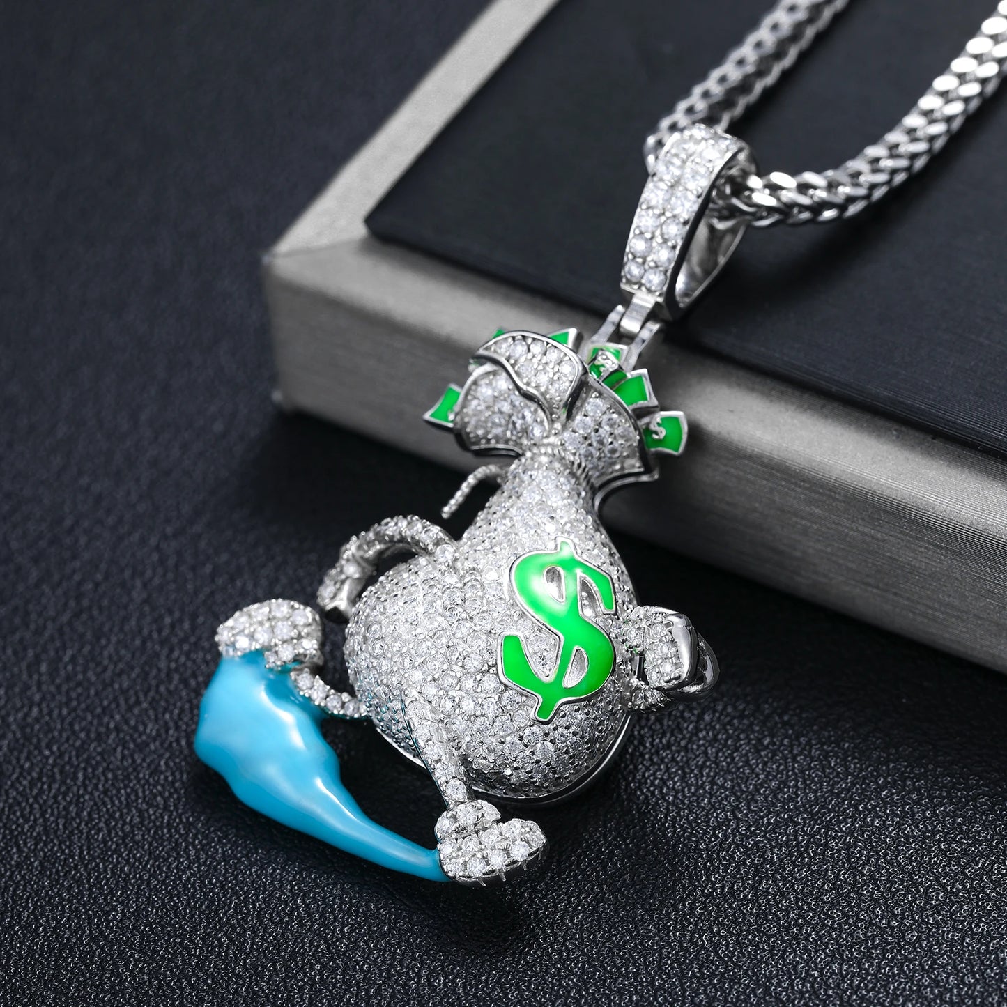Colgante Bolsa de Dinero 💸 Plata S925 | Joyería Hip Hop VVS Glow Unisex