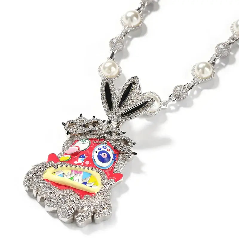 Colgante cartoon Iced Out multicolor con CZ 5A estilo Travis Scott
