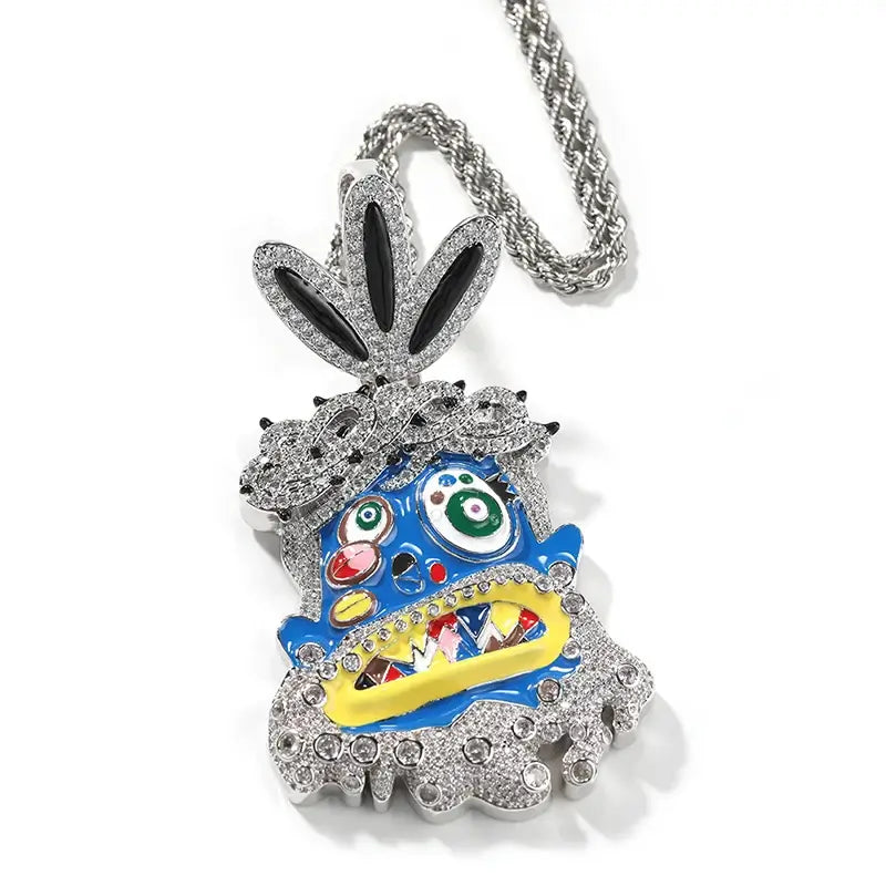 Colgante cartoon Iced Out multicolor con CZ 5A estilo Travis Scott