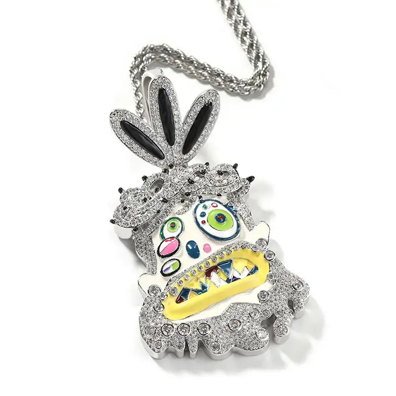 Colgante cartoon Iced Out multicolor con CZ 5A estilo Travis Scott
