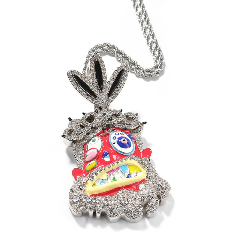 Colgante cartoon Iced Out multicolor con CZ 5A estilo Travis Scott