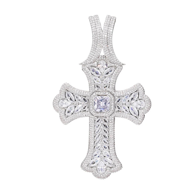 Colgante cruz grande Iced Out con CZ 5A+ pavimentadas, estilo rap urbano en oro o plata