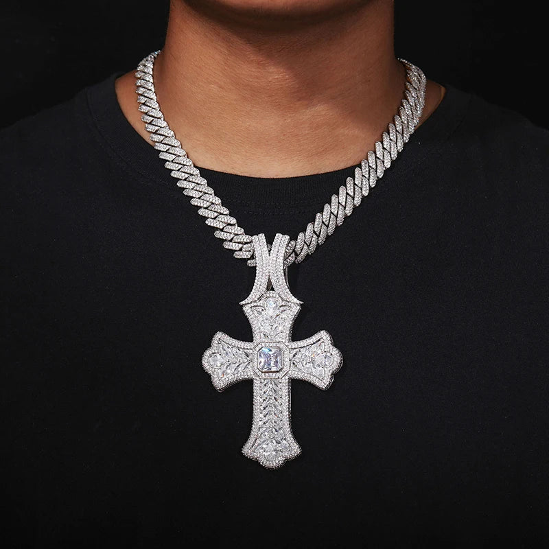 Colgante cruz grande Iced Out con CZ 5A+ pavimentadas, estilo rap urbano en oro o plata
