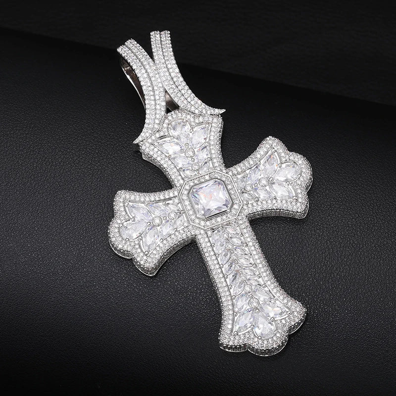 Colgante cruz grande Iced Out con CZ 5A+ pavimentadas, estilo rap urbano en oro o plata