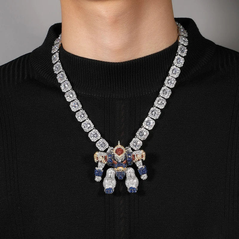 Colgante Mech Warrior Iced Out con CZ 5A estilo rap urbano, oro o plata
