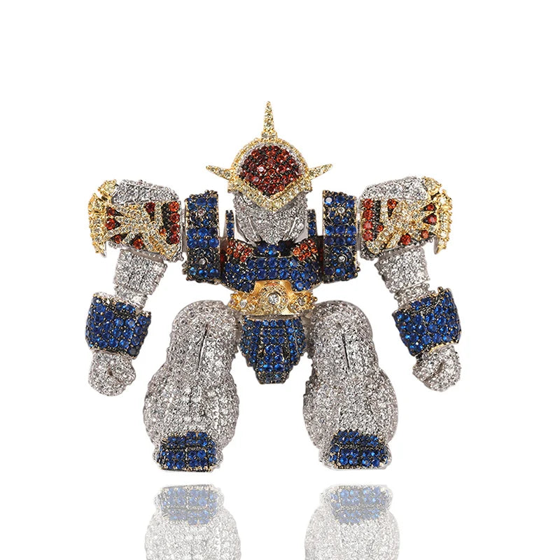 Colgante Mech Warrior Iced Out con CZ 5A estilo rap urbano, oro o plata