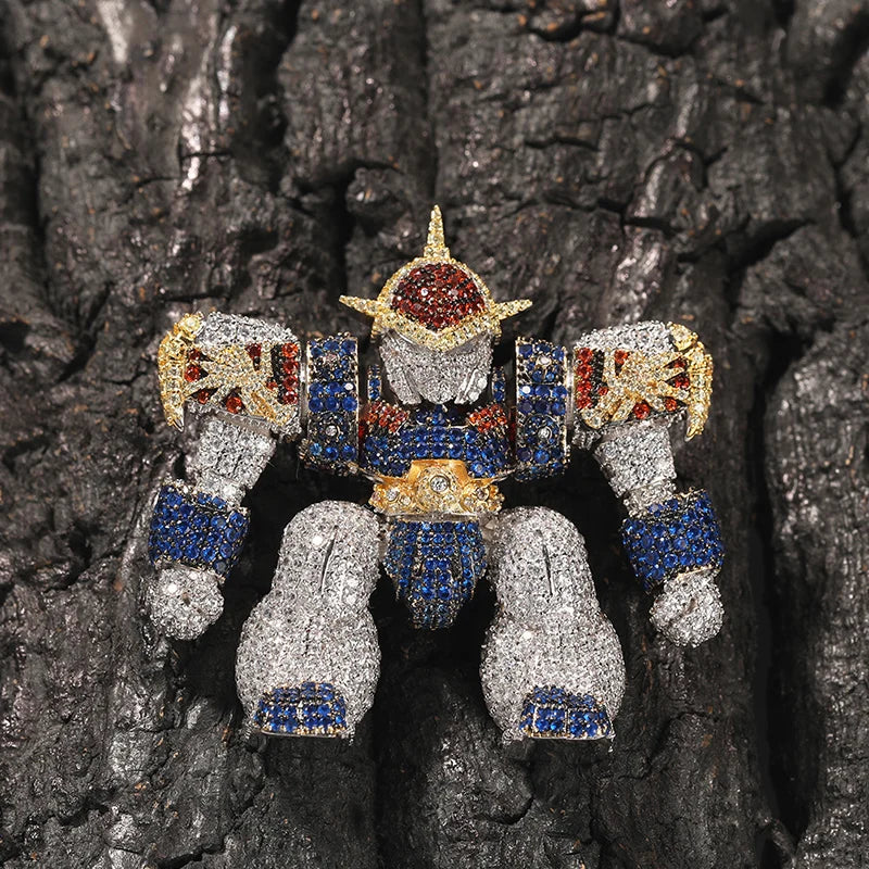 Colgante Mech Warrior Iced Out con CZ 5A estilo rap urbano, oro o plata