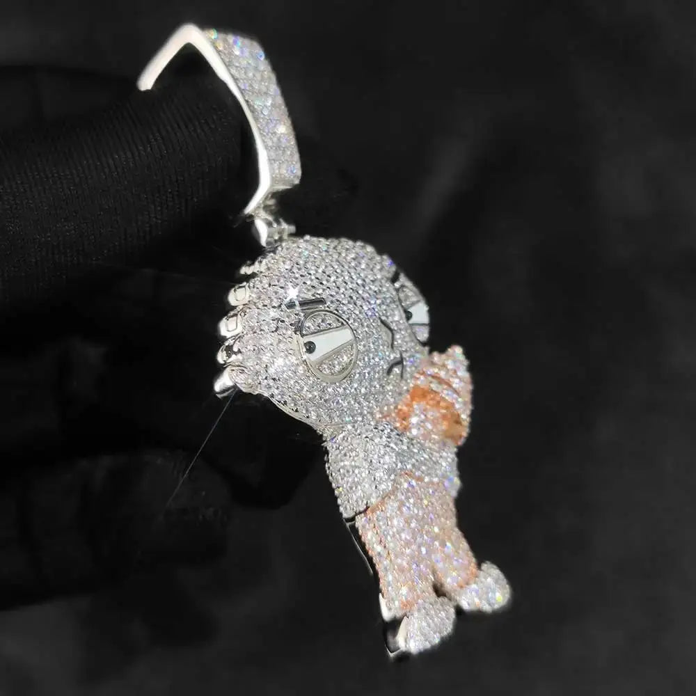 Colgante estilo Stewie Griffin Iced Out con circonitas CZ 5A, joyería trap unisex oro o plata