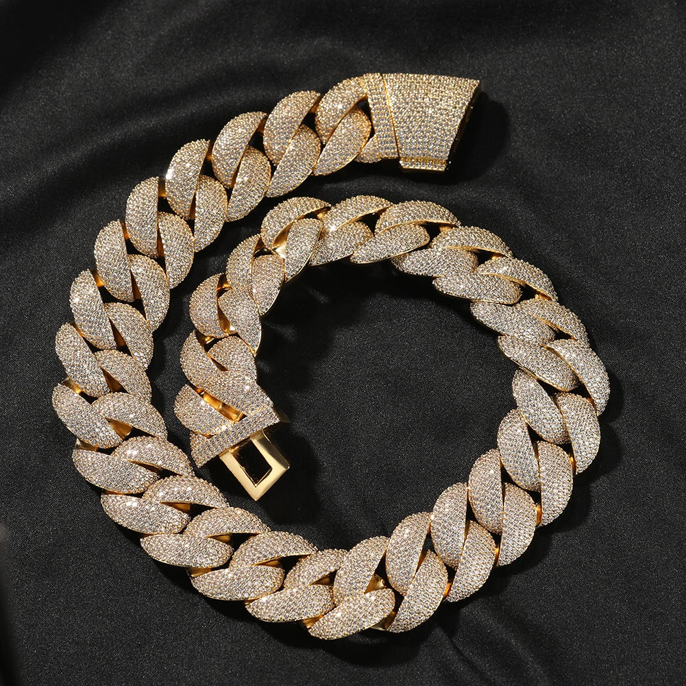 Collar cubano de burbujas 24 mm con circonitas cúbicas micropavé estilo hip hop.