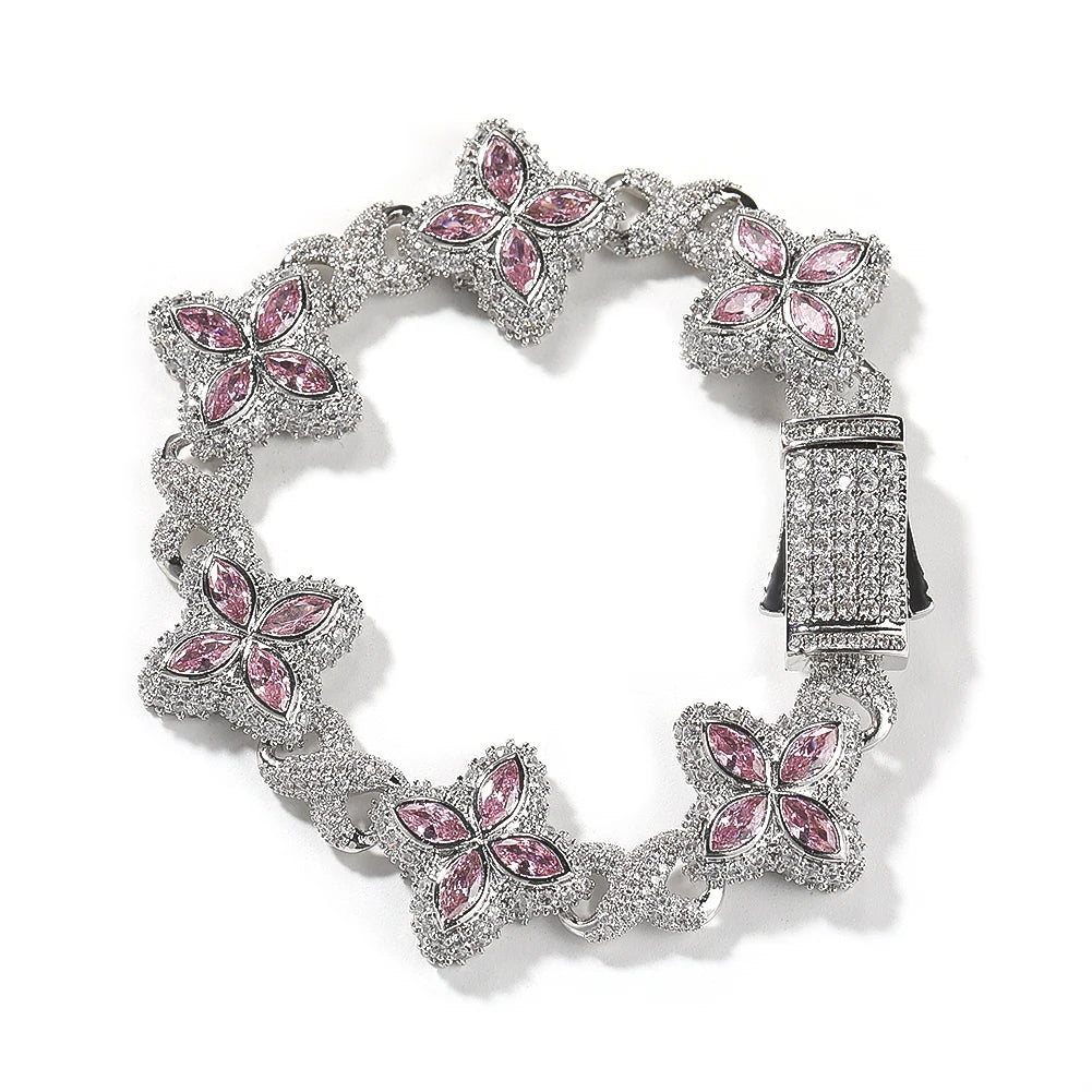 Pulsera iced out floral trap con piedras multicolor unisex