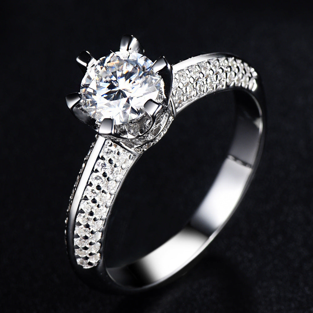 Anillo de diamantes de seis puntas en plata S925