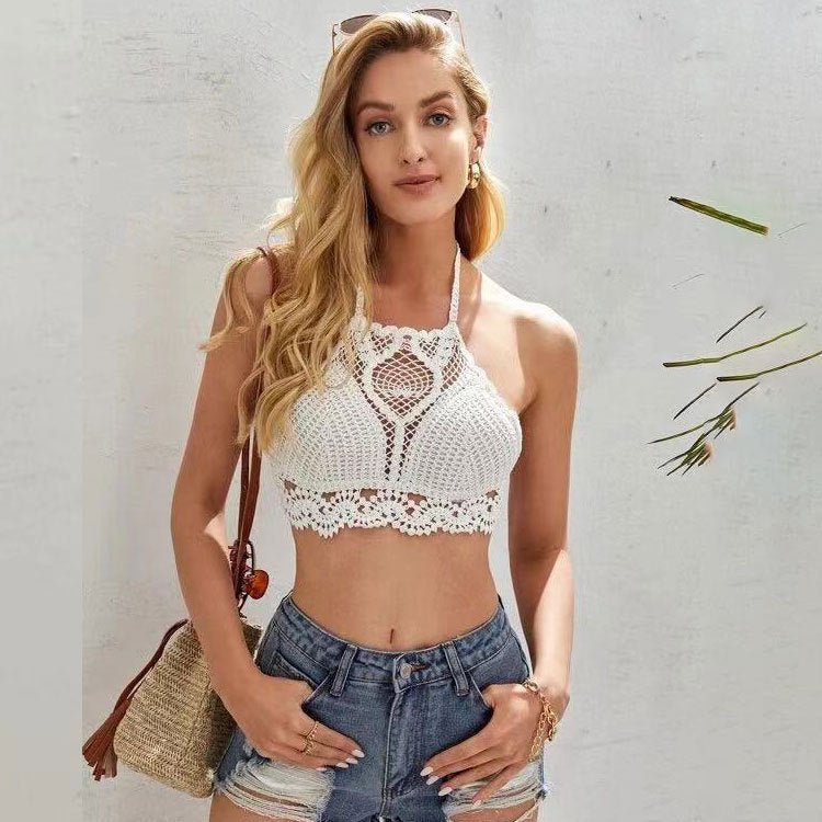 Liguero de crochet blanco sexy para mujer