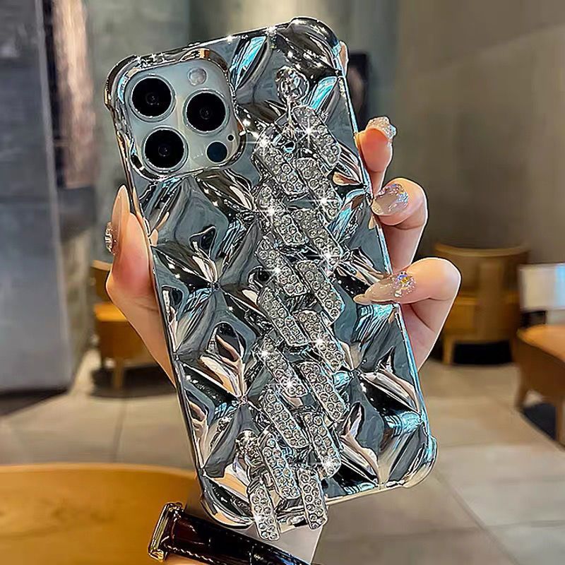 Funda de teléfono con pulsera incorporada decorada con diamantes de imitación de lujo.
