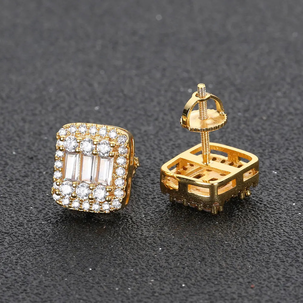 Pendientes rectangulares Ice Out con circonitas cúbicas 5A, estilo hip hop y trap de lujo.
