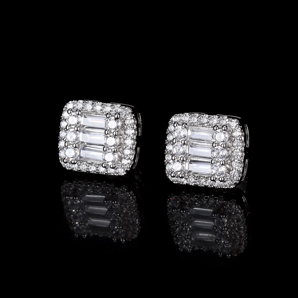 Pendientes rectangulares Ice Out con circonitas cúbicas 5A, estilo hip hop y trap de lujo.