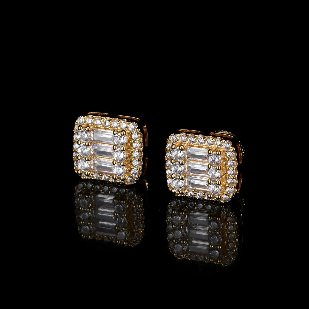 Pendientes rectangulares Ice Out con circonitas cúbicas 5A, estilo hip hop y trap de lujo.