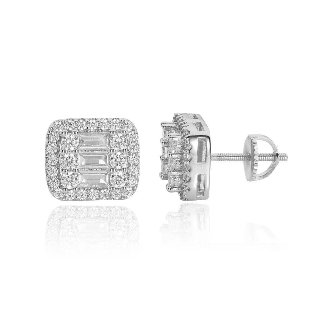 Pendientes rectangulares Ice Out con circonitas cúbicas 5A, estilo hip hop y trap de lujo.