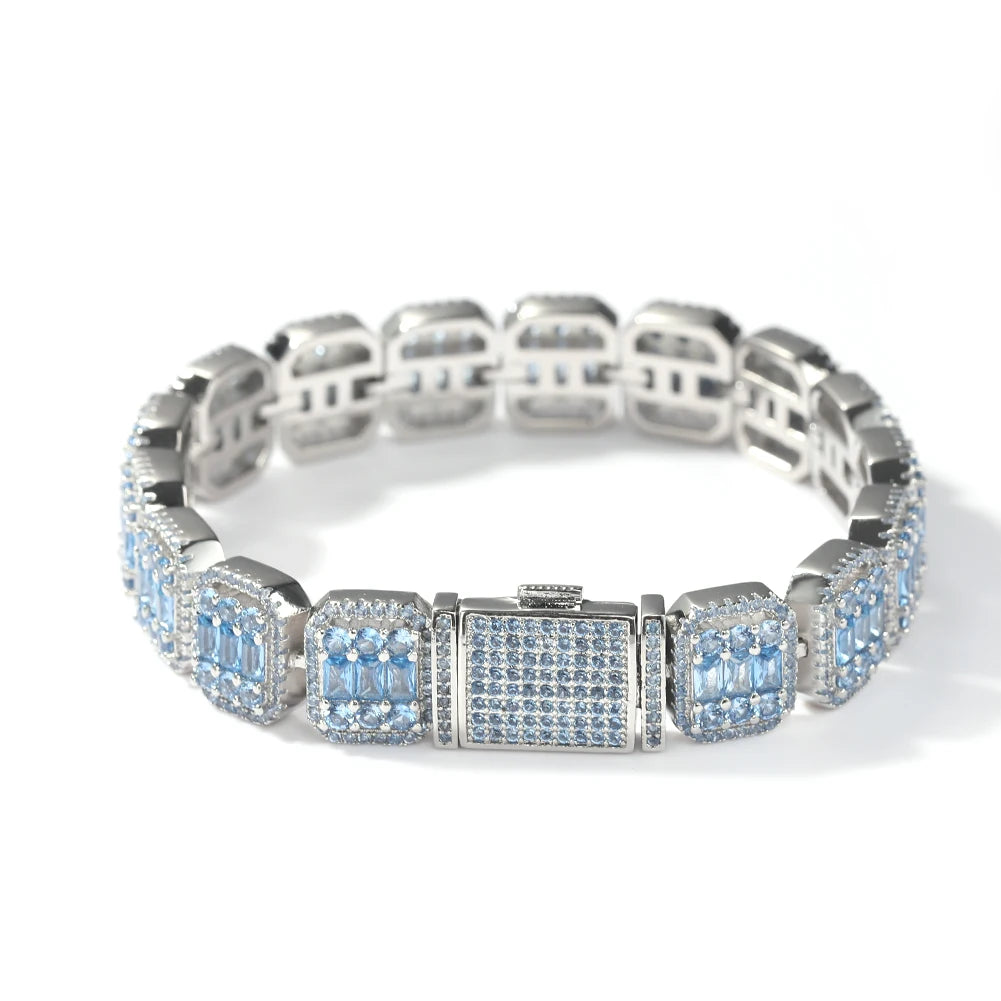 Pulsera Ice Out con piedras rosas tipo baguette de 13 mm, estilo hip hop trap para hombre y mujer.