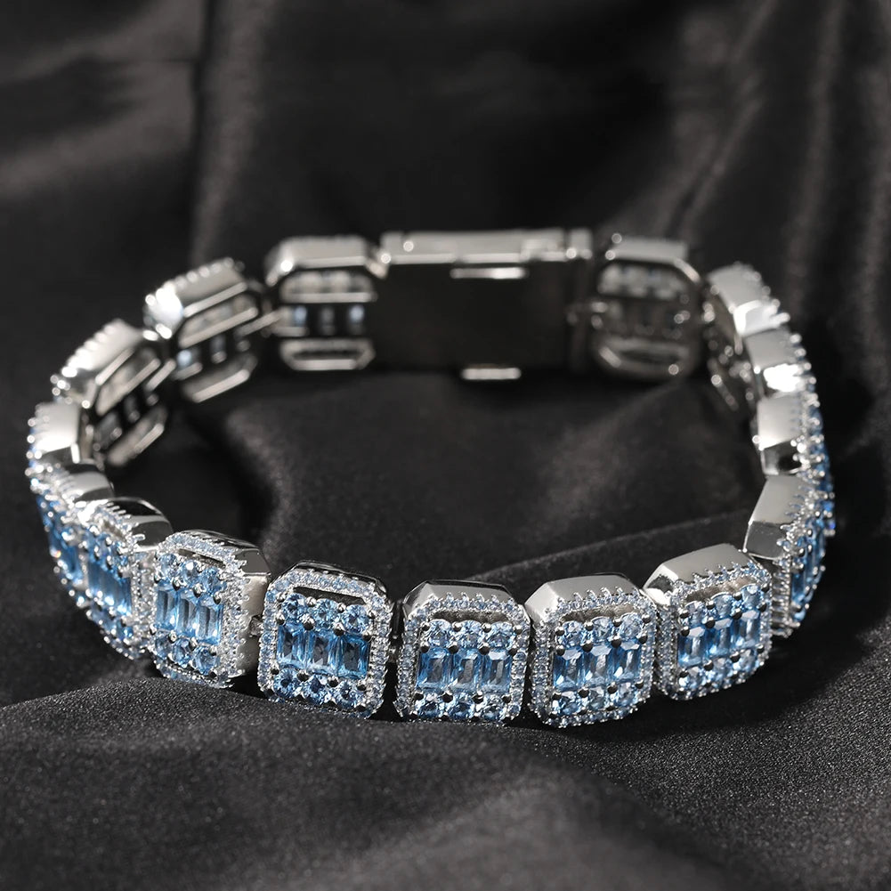 Pulsera Ice Out con piedras rosas tipo baguette de 13 mm, estilo hip hop trap para hombre y mujer.