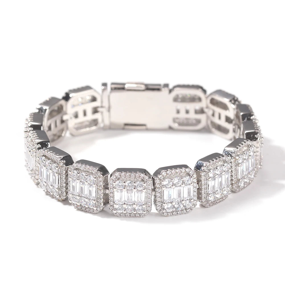 Pulsera Ice Out con piedras rosas tipo baguette de 13 mm, estilo hip hop trap para hombre y mujer.