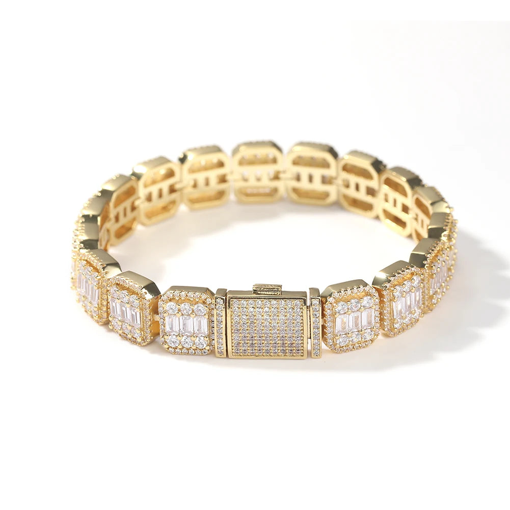 Pulsera Ice Out con piedras rosas tipo baguette de 13 mm, estilo hip hop trap para hombre y mujer.