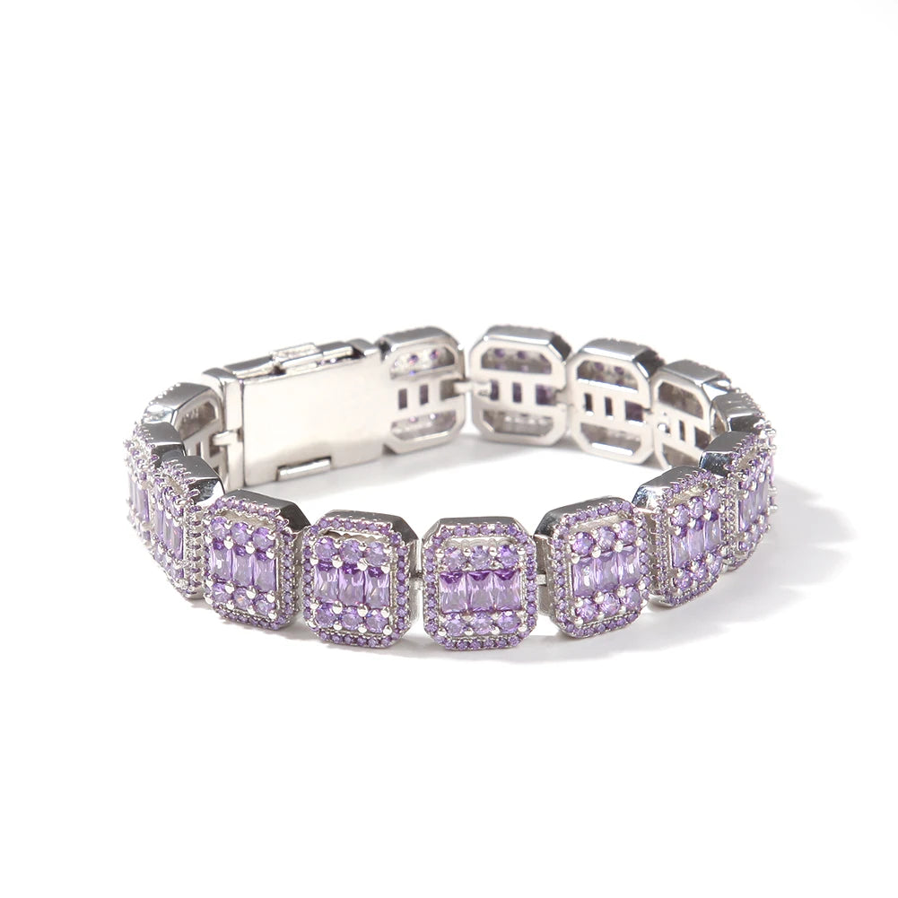 Pulsera Ice Out con piedras rosas tipo baguette de 13 mm, estilo hip hop trap para hombre y mujer.