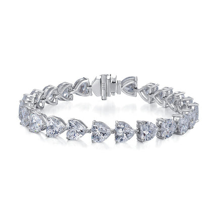 Pulsera de plata de ley S925 con diamantes en forma de corazón