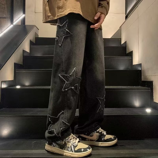 Pantalones Anchos Hombre | Vaqueros Streetwear con Bordado Estrella