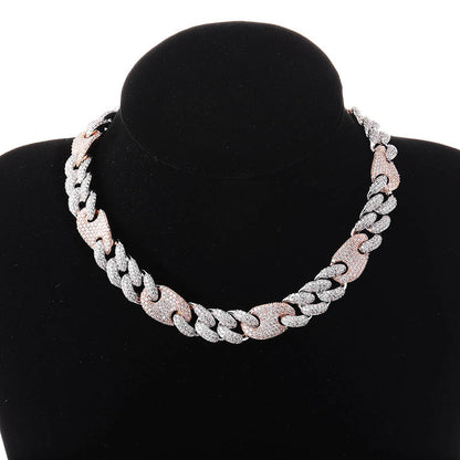 Collar Nariz de Cerdo Hombre con Circonitas y Hebilla Caja Grande – Joyería Hip Hop Urbana