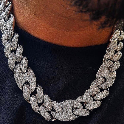 Collar Nariz de Cerdo Hombre con Circonitas y Hebilla Caja Grande – Joyería Hip Hop Urbana