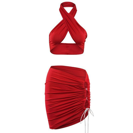 Conjunto Mujer – Falda a la Cadera con Cordón + Top Halter Chic Verano 2025