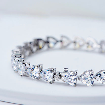 Pulsera de plata de ley S925 con diamantes en forma de corazón
