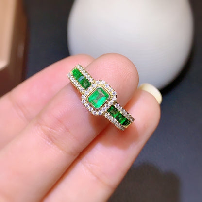 Anillo de esmeralda colombiana natural para mujer