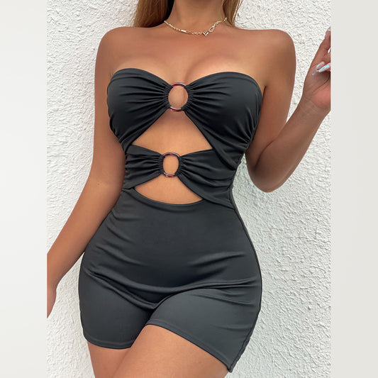 Mono plisado mujer con aro hueco – Parte superior tipo tubo sexy y elegante