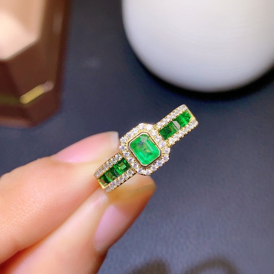Anillo de esmeralda colombiana natural para mujer