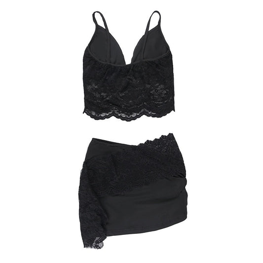 Conjunto sexy de verano para mujer - vestido corto transparente con encaje